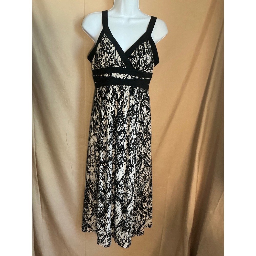 Style & Co Snakeskin Midi Dress Womens Small Black White Excellent Empire Waist